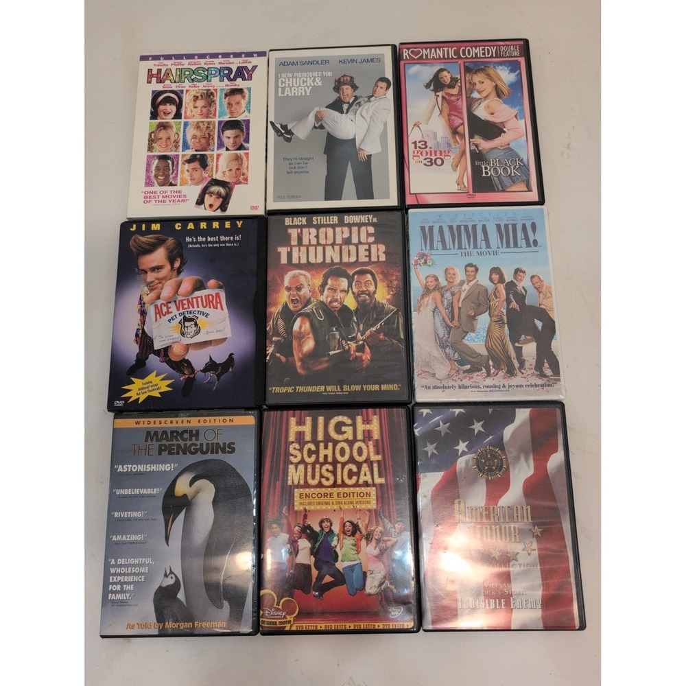 Mixed Lot of 9 Comedy Drama History Dvds Hairspray Chuck & Larry Tropic Thunder